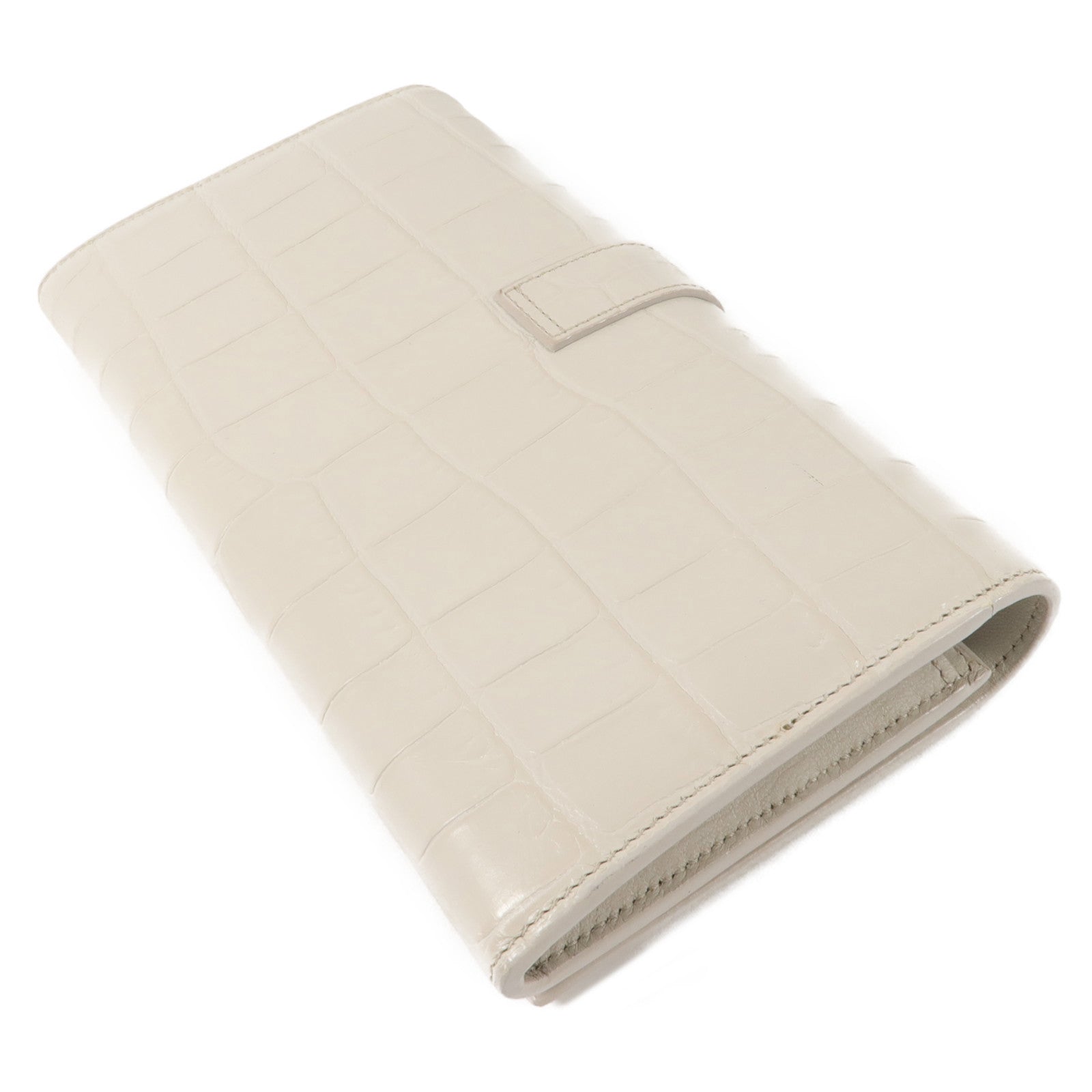 YVES SAINT LAURENT 牛皮皮革Crocodile Embossed Flap Long Wallet長錢包