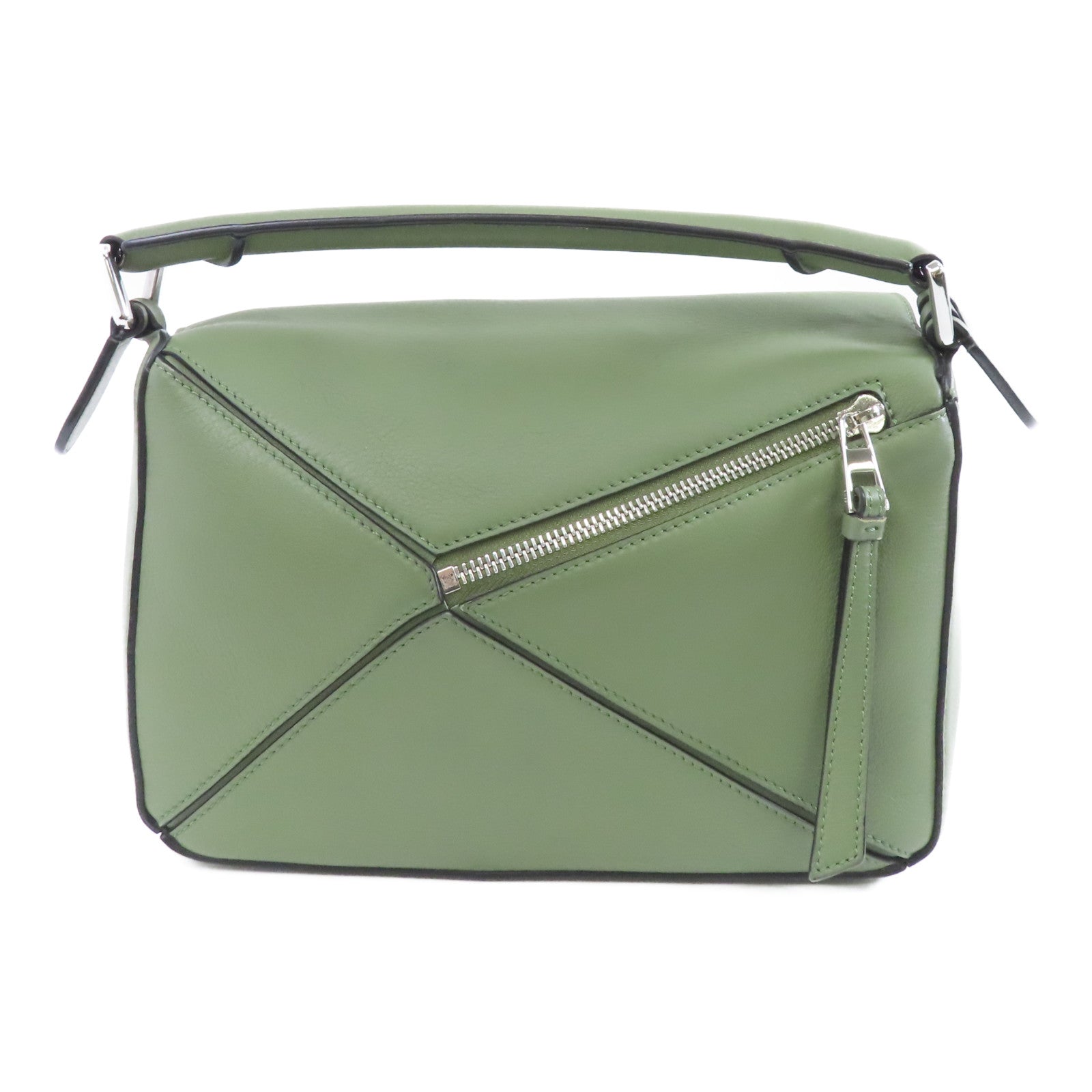 LOEWE 牛皮皮革Puzzle Small金扣手挽肩背兩用袋綠色