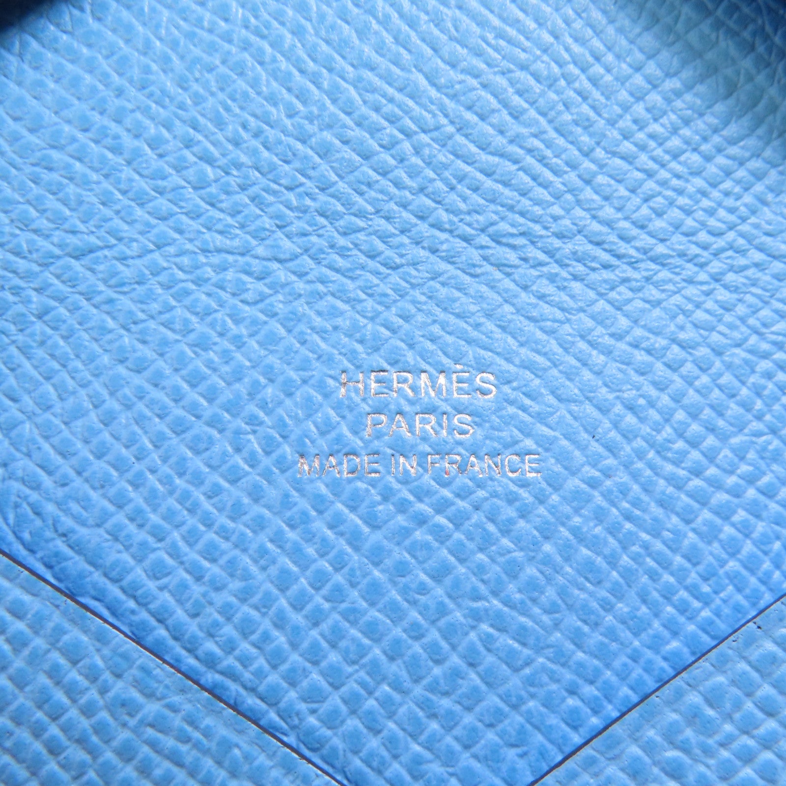 HERMES Epsom皮革Calvi Card Holder銀扣卡片套Blue