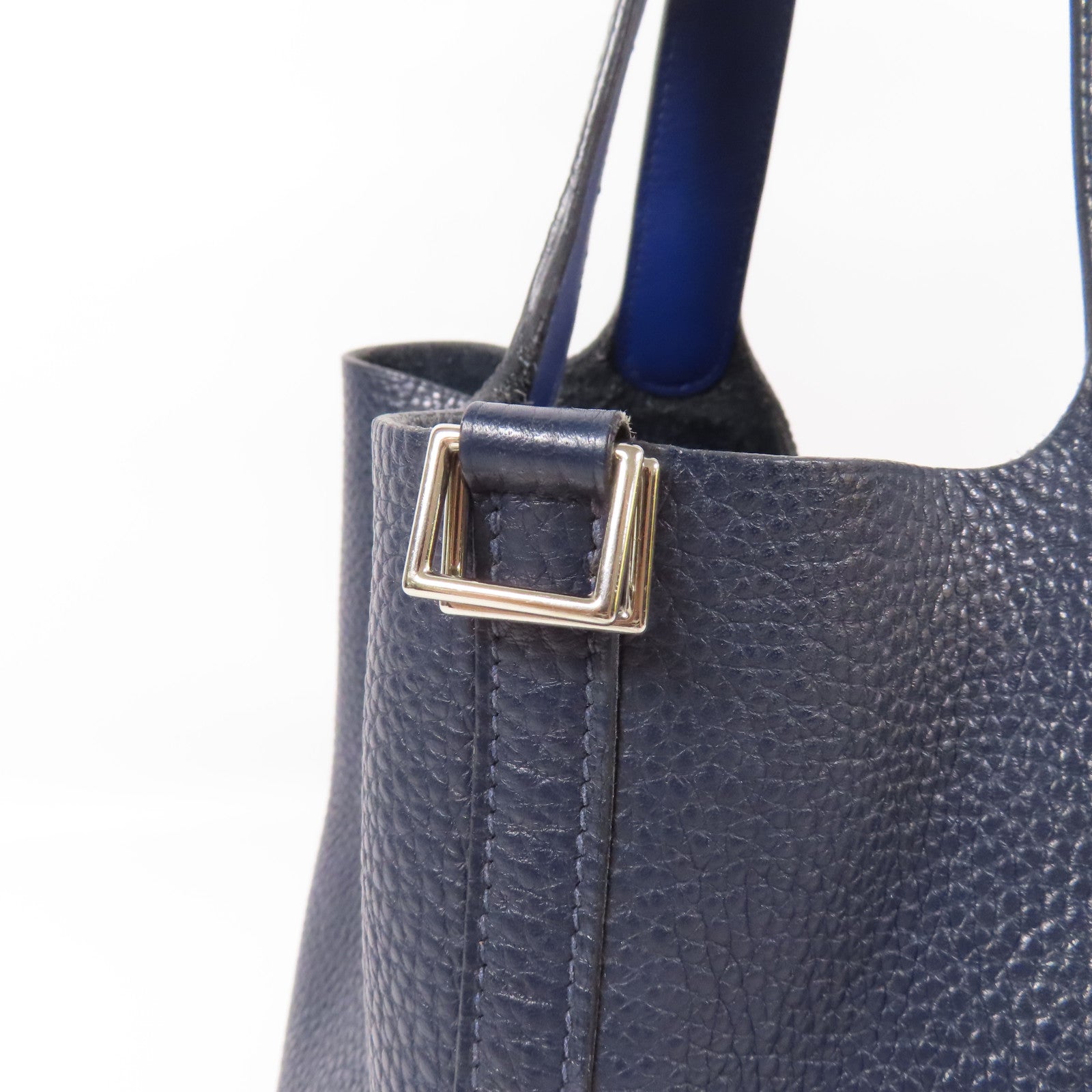 HERMES Clemence皮革Picotin MM銀扣肩背袋Blue Nuit