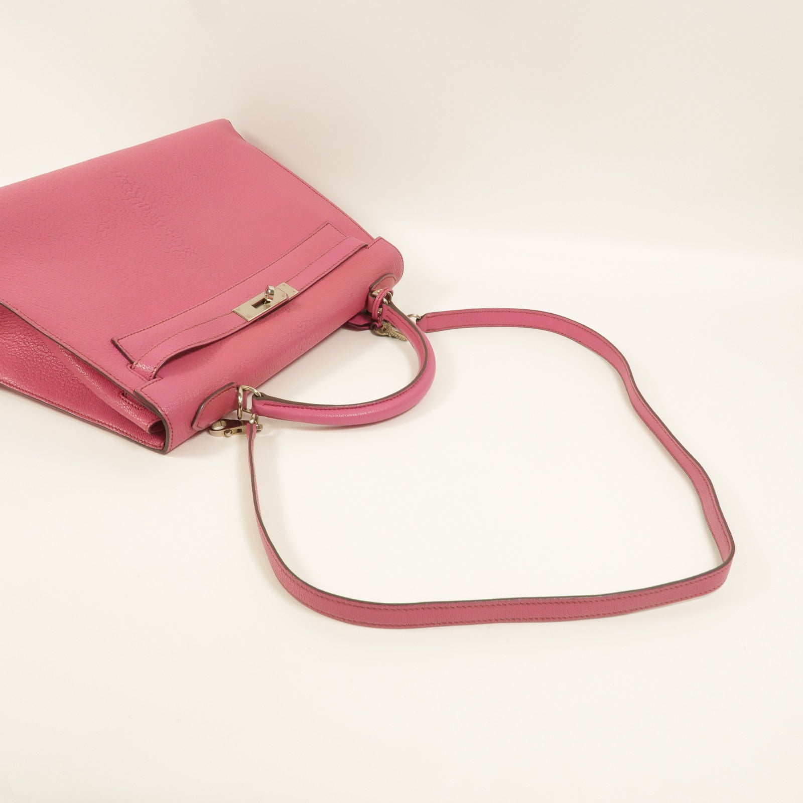 HERMES Chevre皮革Kelly 32手挽肩背兩用袋Fuchsia