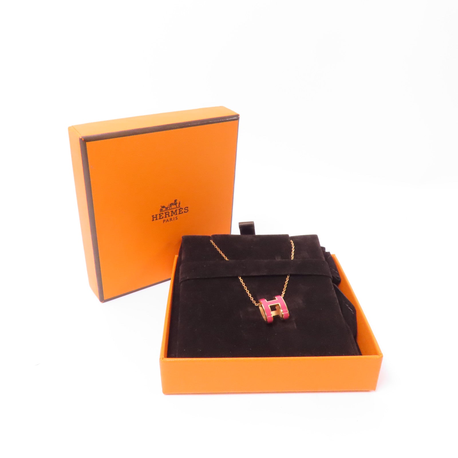 HERMES 金屬Pop H Necklace項鍊粉紅色金色