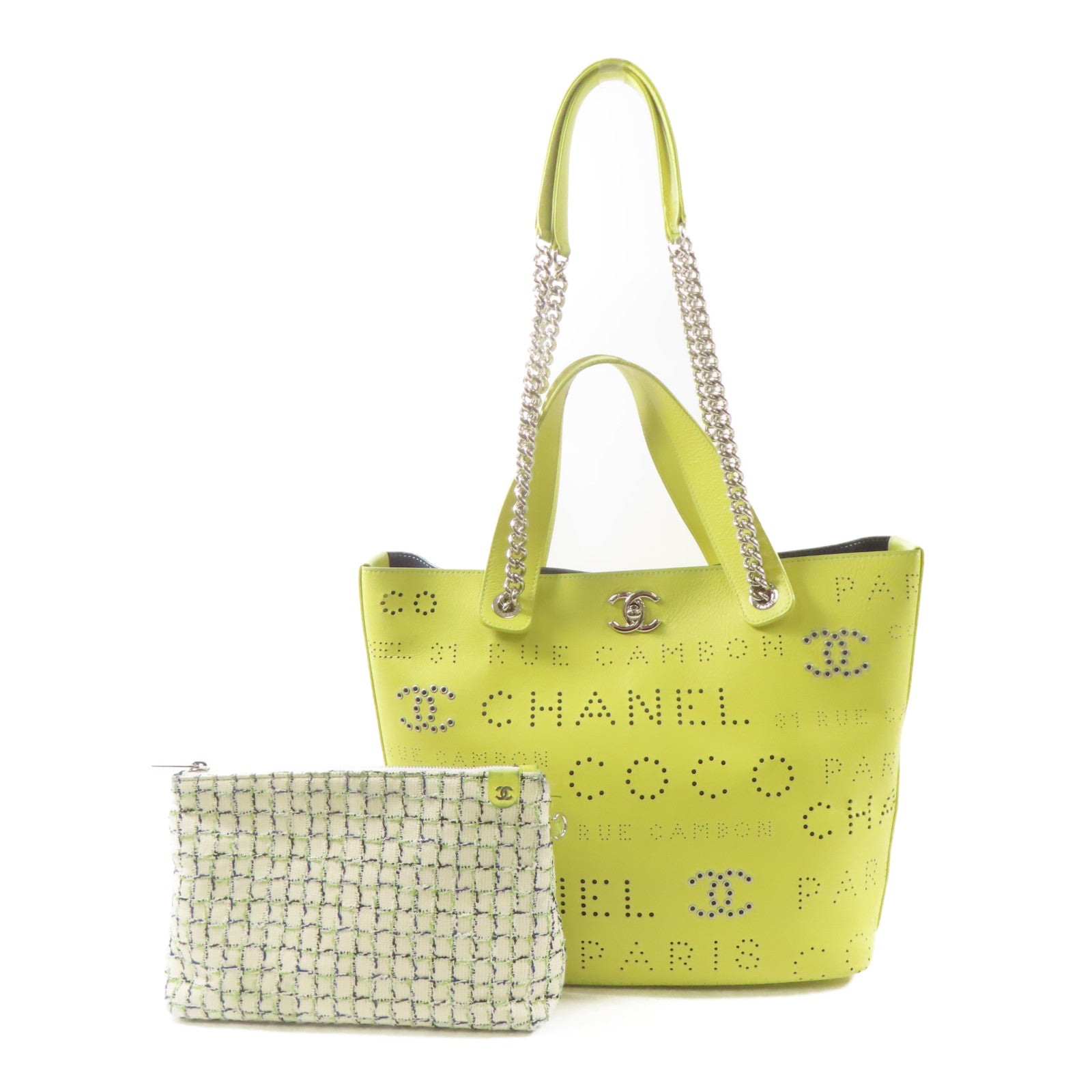 CHANEL CC SHW 2 Way Shoulder Tote Bag Calfskin Leather Yellow
