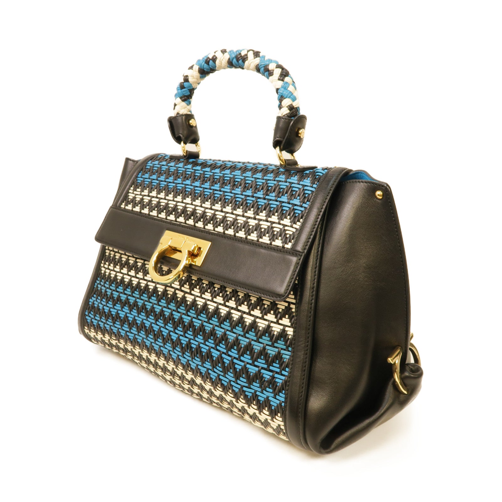 Salvatore Ferragamo 牛皮皮革2way Shoulder Bag金扣手挽肩背兩用袋黑色/白色/藍色