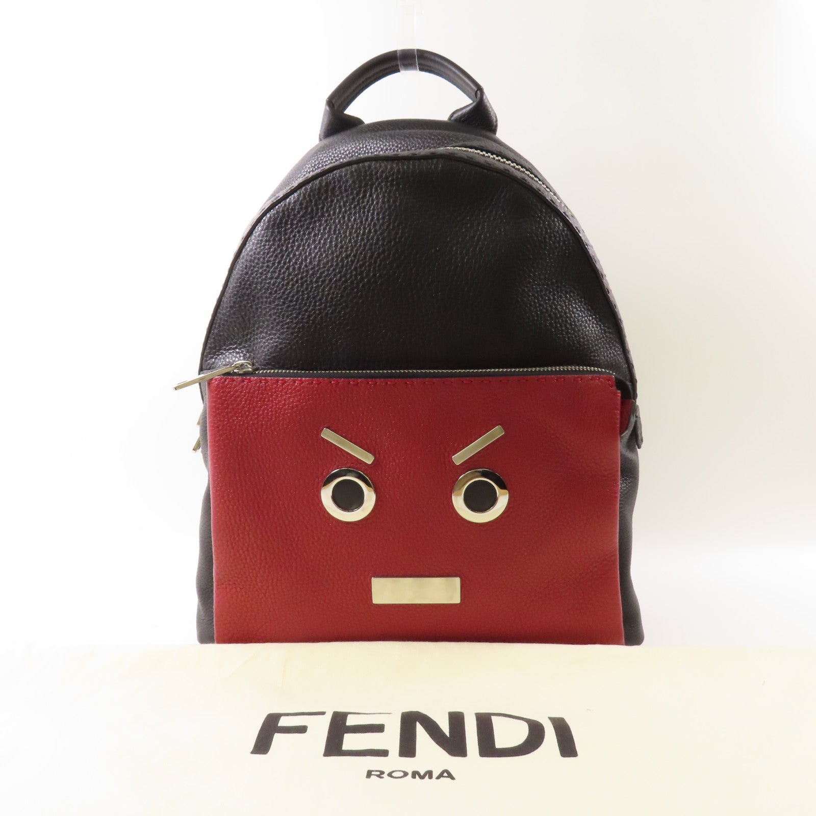 FENDI【激減優惠】 牛皮皮革Faces Selleria Backpack銀扣背包