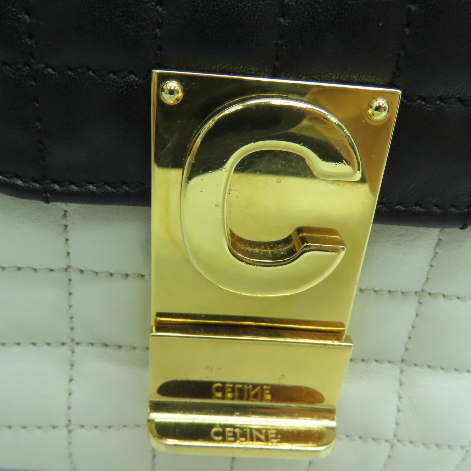 CELINE 羊皮皮革Chain Shoulder Bag金扣链带肩背袋白色黑色