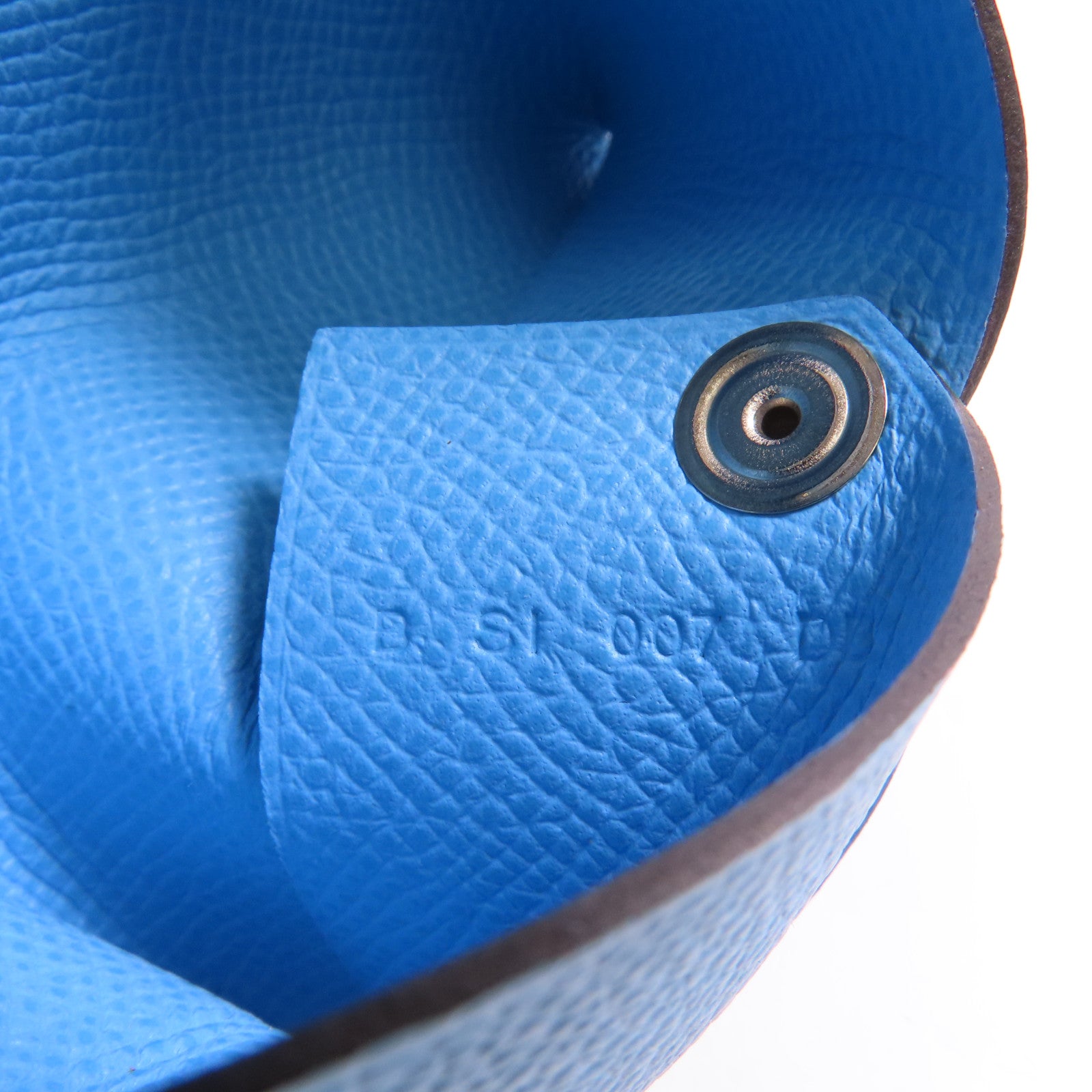 HERMES Epsom皮革Calvi Card Holder銀扣卡片套Blue