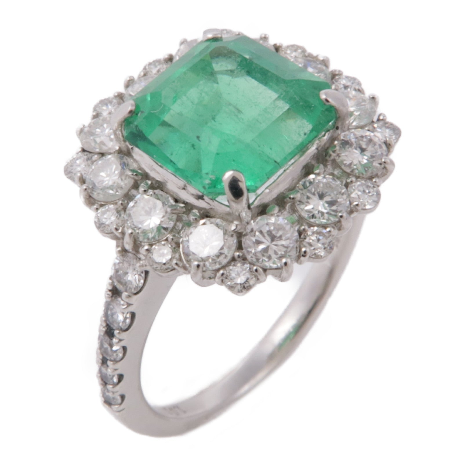 JEWELRY 950純銀Emerald/Diamond Ring綠寶石/鑽石戒指US#6