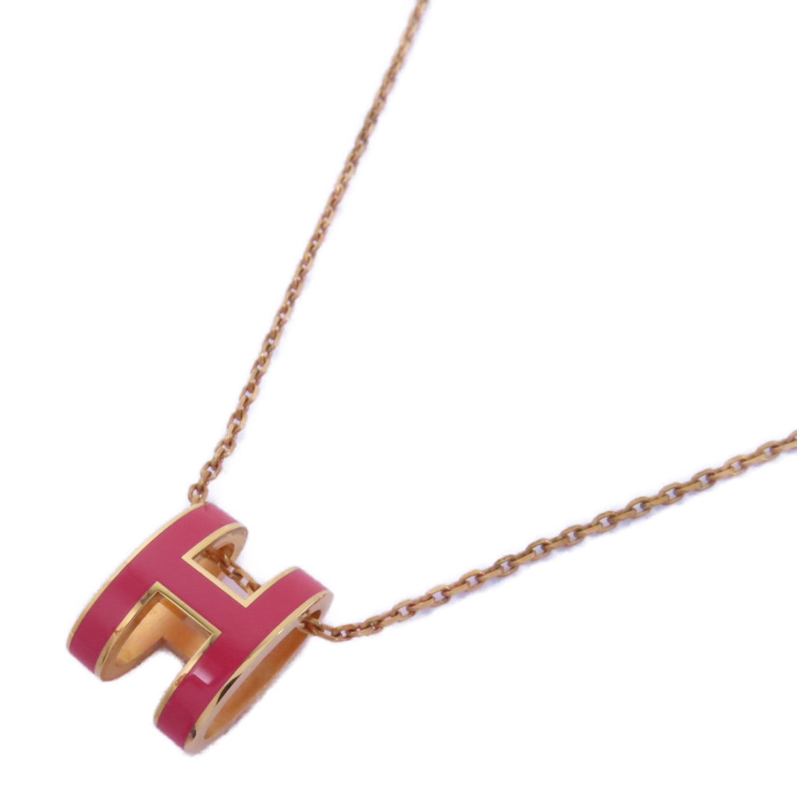 HERMES 金屬Pop H Necklace項鍊粉紅色金色
