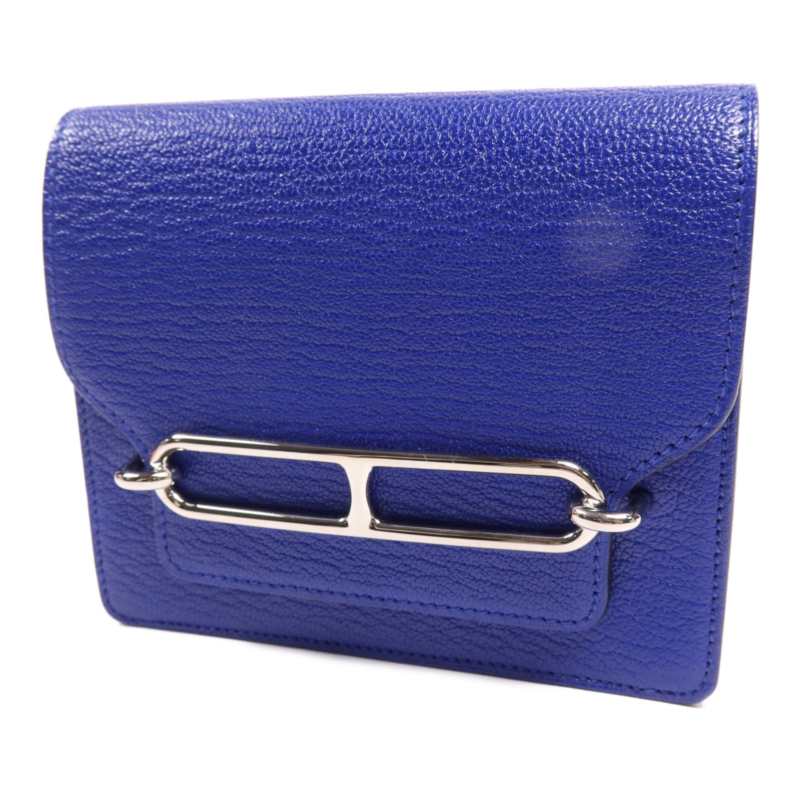 HERMES Chevre皮革Roulis Slim手拿包Bleu Electrique