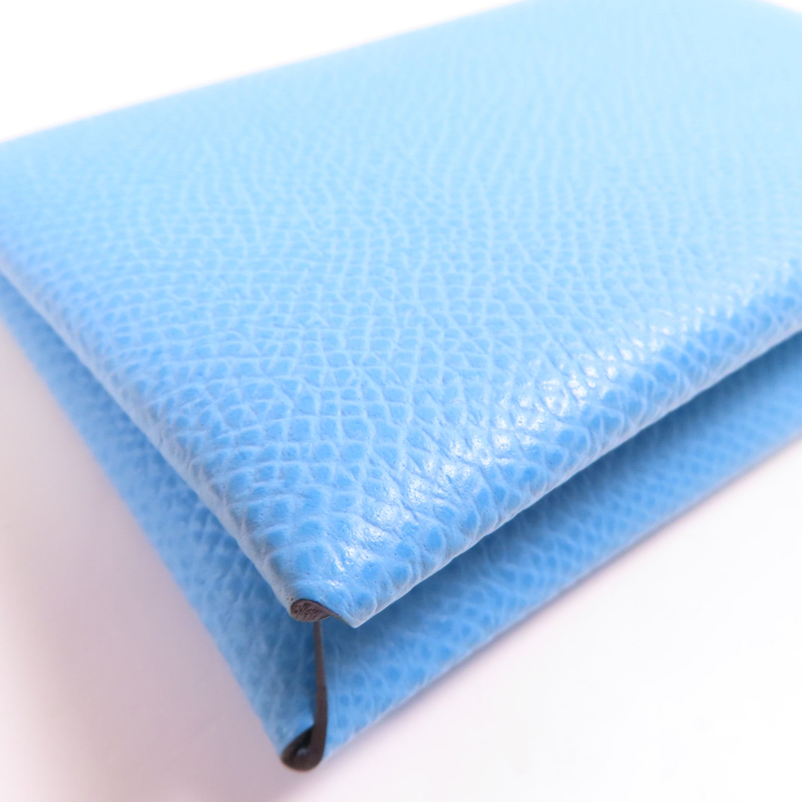 HERMES Epsom皮革Calvi Card Holder銀扣卡片套Blue