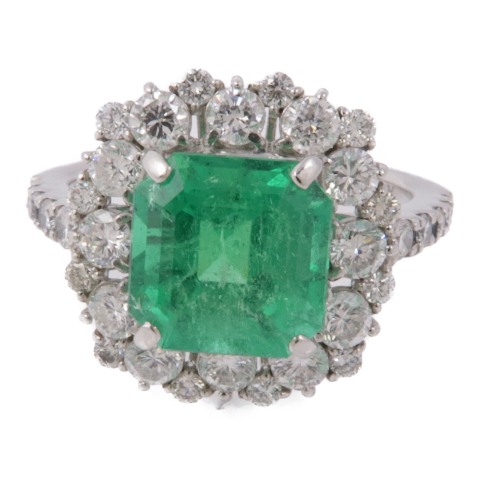 JEWELRY 950純銀Emerald/Diamond Ring綠寶石/鑽石戒指US#6