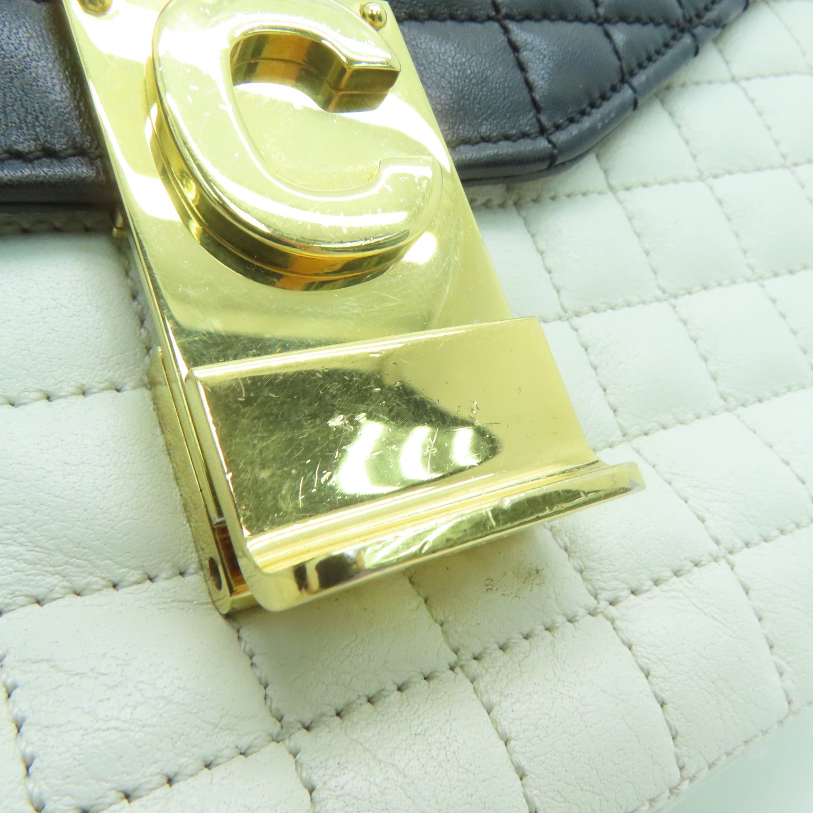 CELINE 羊皮皮革Chain Shoulder Bag金扣链带肩背袋白色黑色