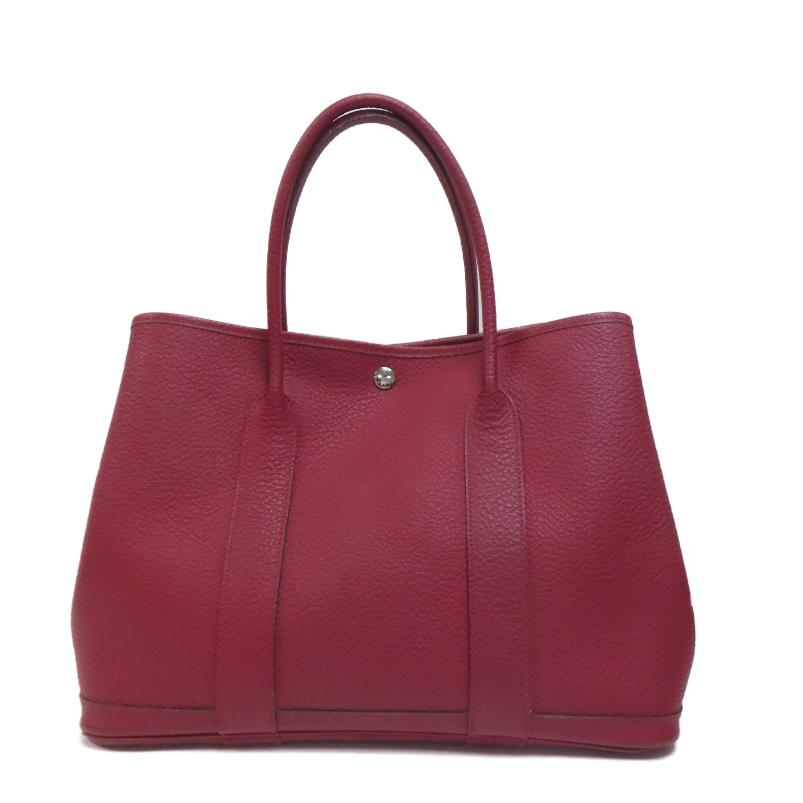 HERMES Country皮革Garden Party PM銀扣手挽袋紅色