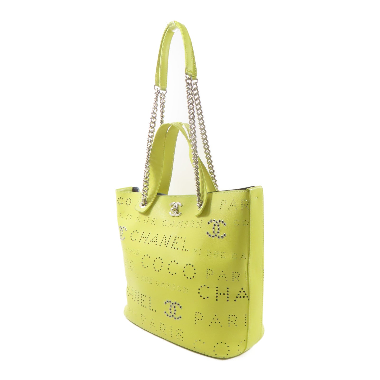 CHANEL CC SHW 2 Way Shoulder Tote Bag Calfskin Leather Yellow