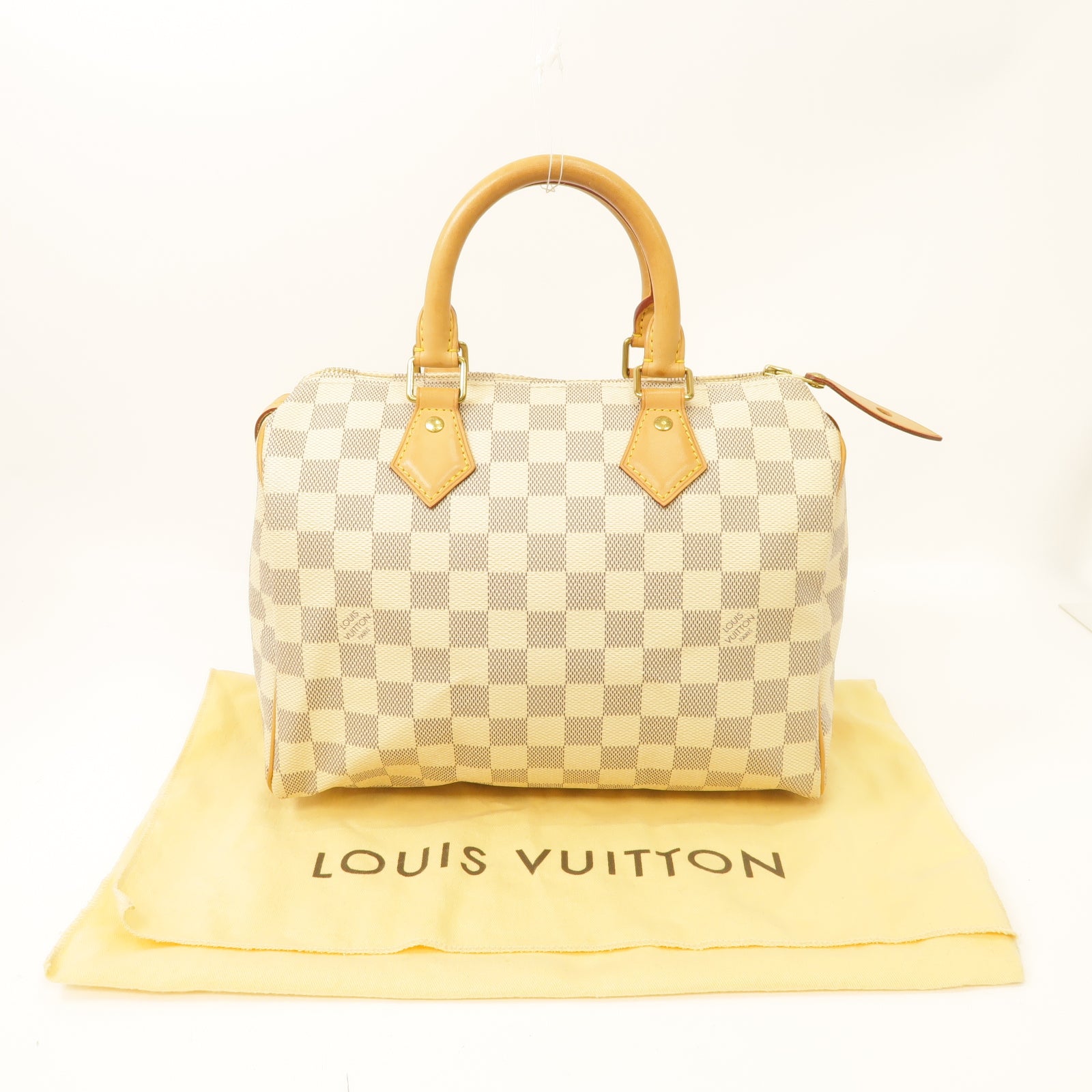 LOUIS VUITTON Damier Azur Speedy 25金扣手挽袋白色