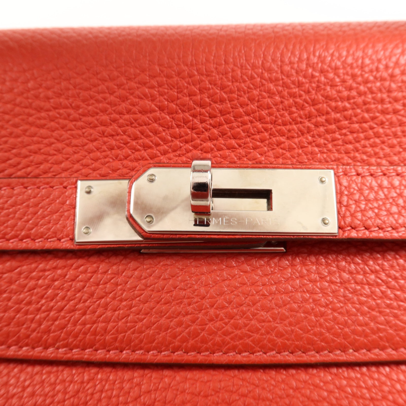 HERMES Clemence皮革Kelly 32銀扣手挽肩背兩用袋Rouge Casaque