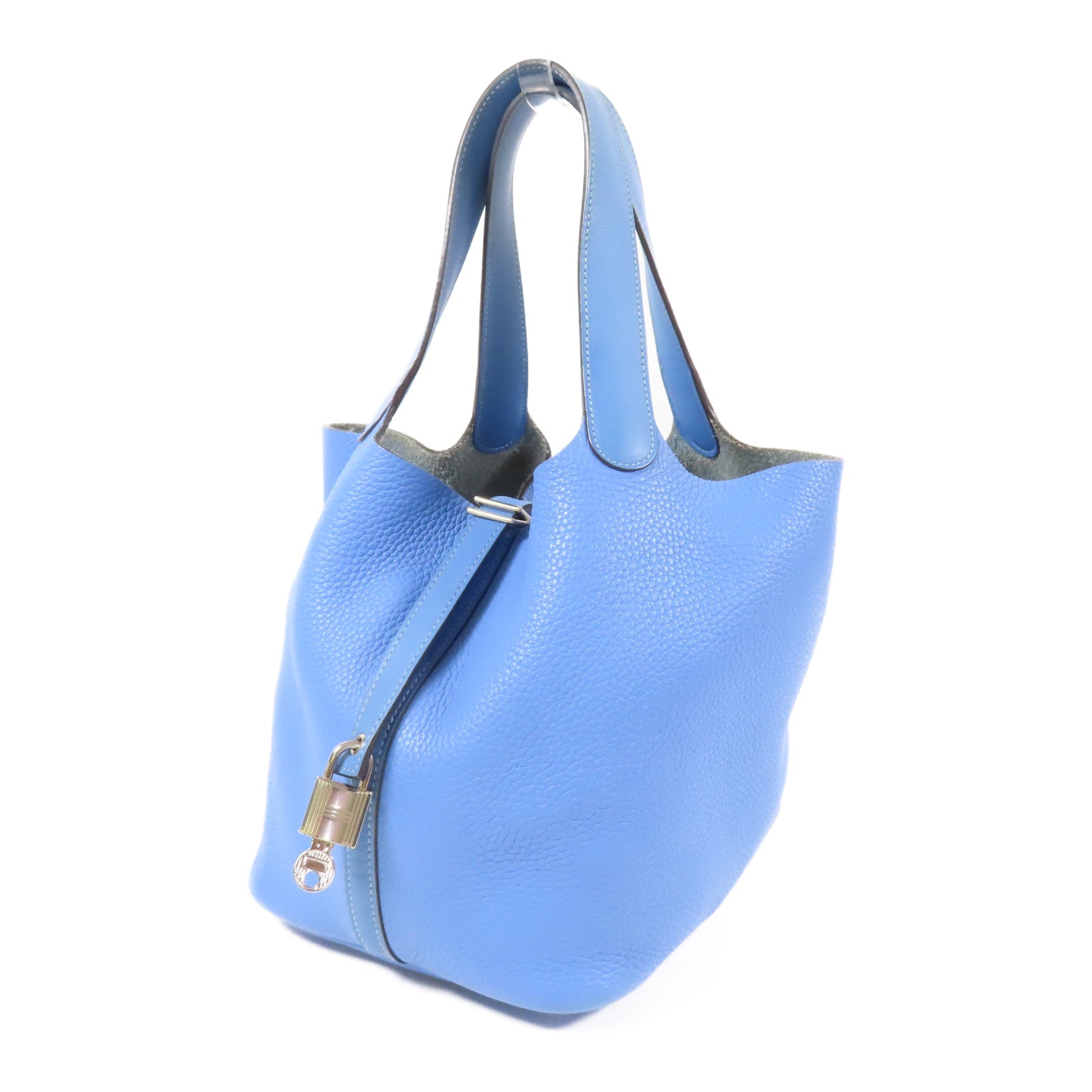 HERMES Clemence皮革Picotin MM銀扣肩背袋Blue Paradise