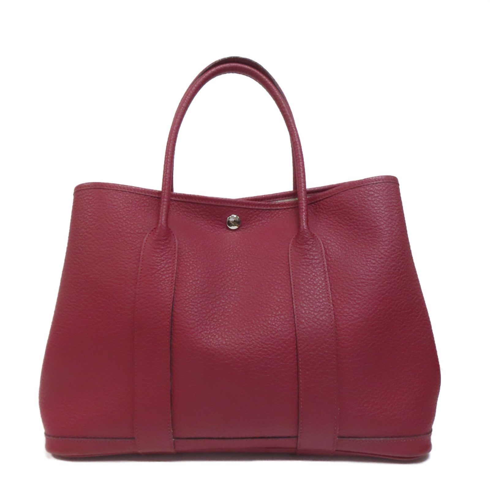 HERMES Country皮革Garden Party PM銀扣手挽袋紅色