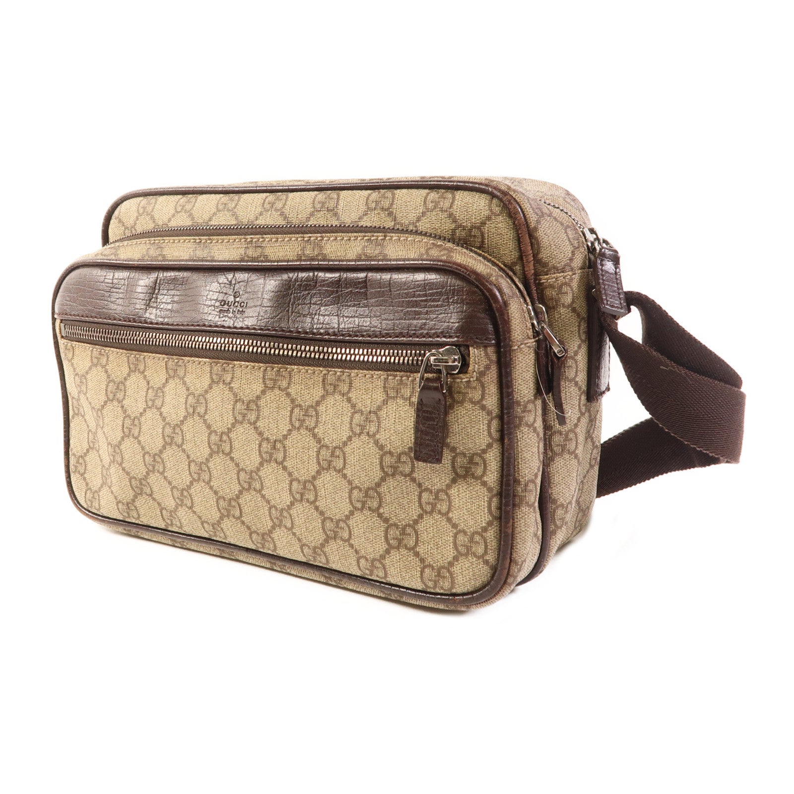 GUCCI 塗層帆布Shoulder Bag銀扣肩背袋
