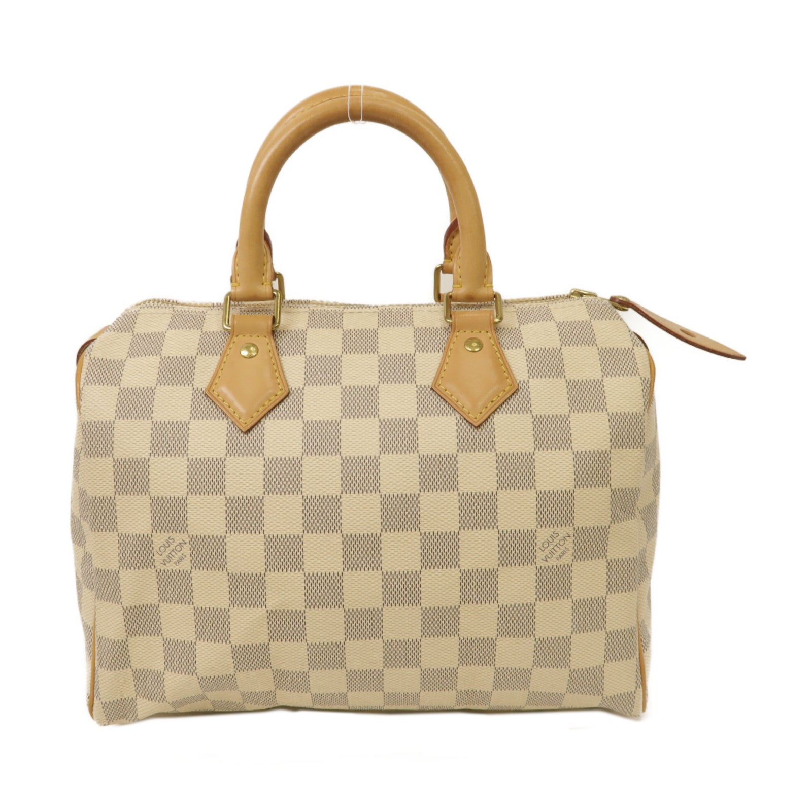 LOUIS VUITTON Damier Azur Speedy 25金扣手挽袋白色