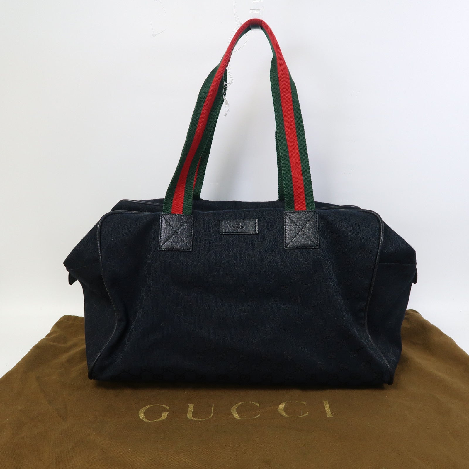 GUCCI 帆布Shoulder Boston Bag銀扣波士頓包黑色