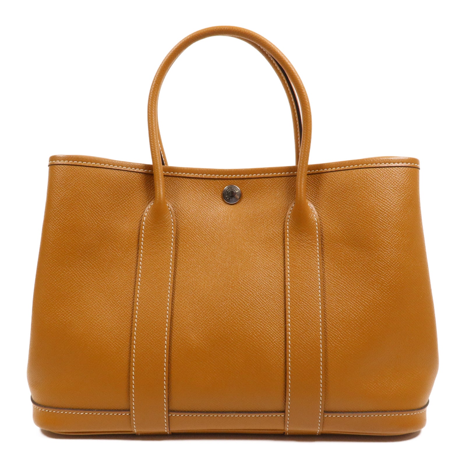 HERMES Epsom皮革Garden Party TPM銀扣手挽袋Toffee