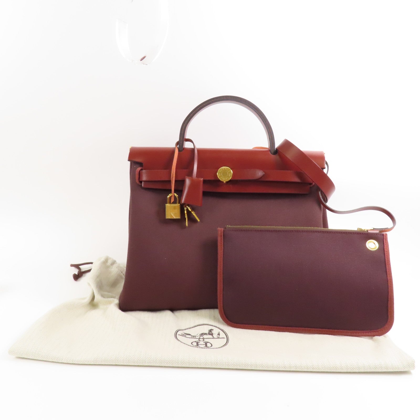 HERMES 帆布Herbag PM手挽肩背兩用袋Rouge Sellier
