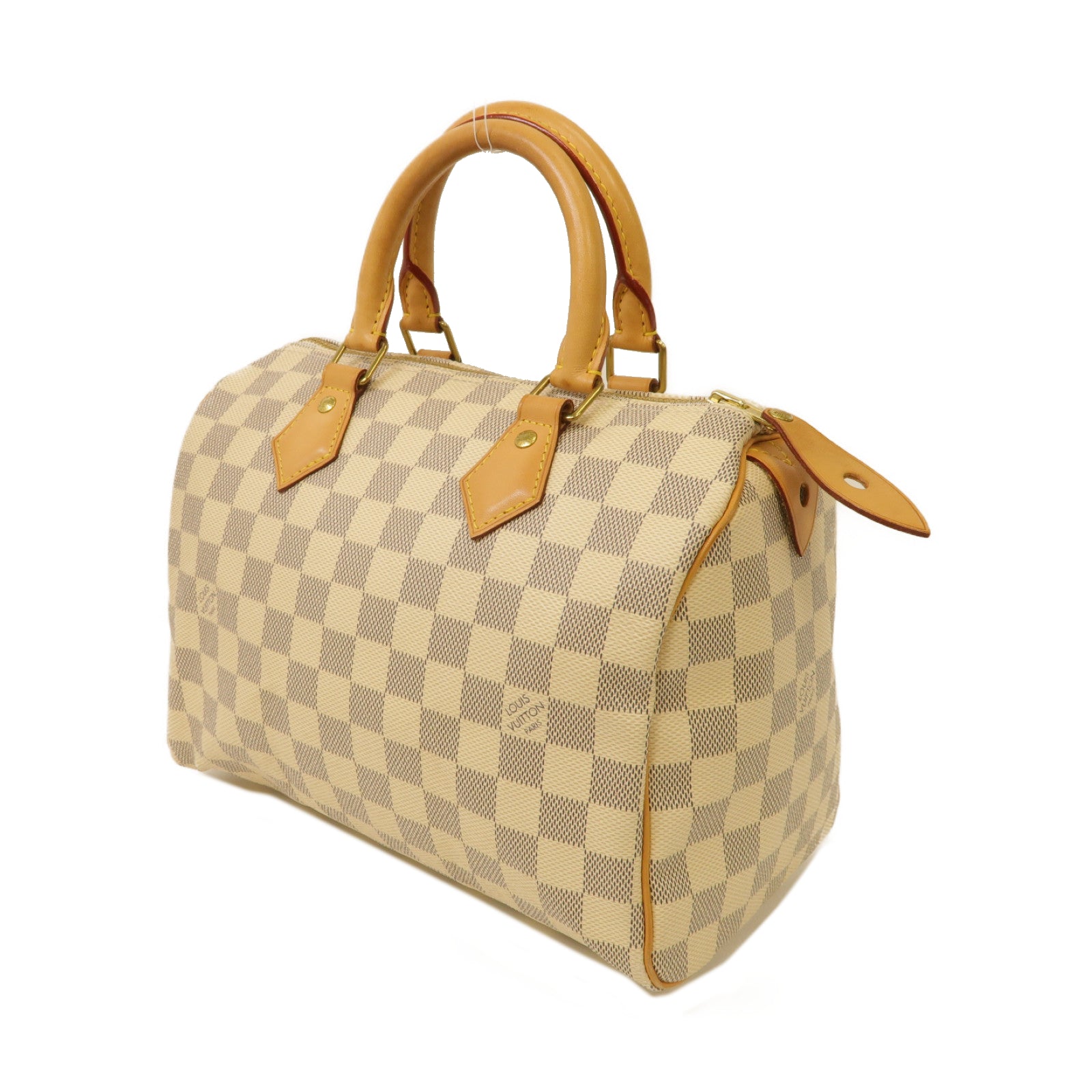LOUIS VUITTON Damier Azur Speedy 25金扣手挽袋白色