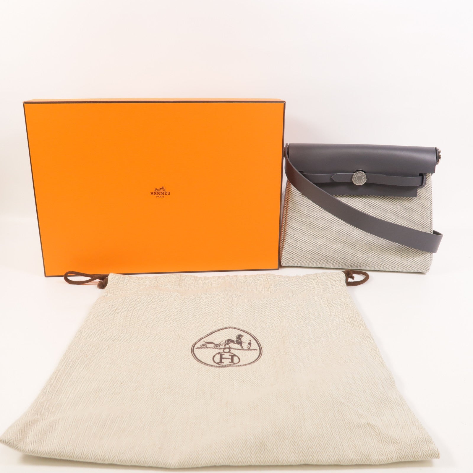HERMES Toile H帆布Mini Herbag肩背袋Ardoise