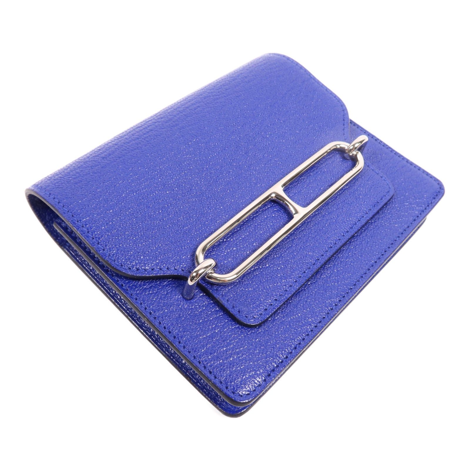 HERMES Chevre皮革Roulis Slim手拿包Bleu Electrique