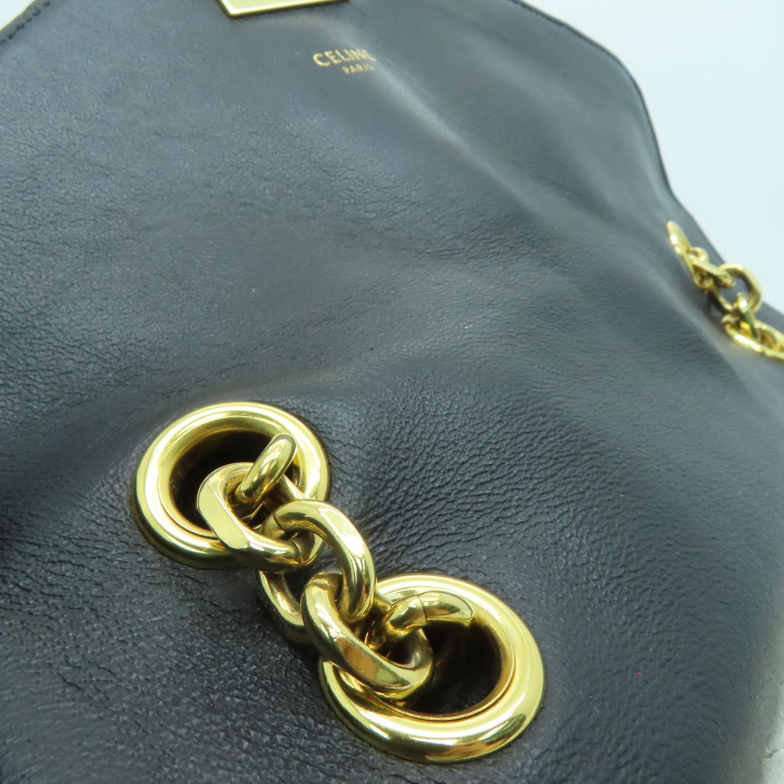 CELINE 羊皮皮革Chain Shoulder Bag金扣链带肩背袋白色黑色