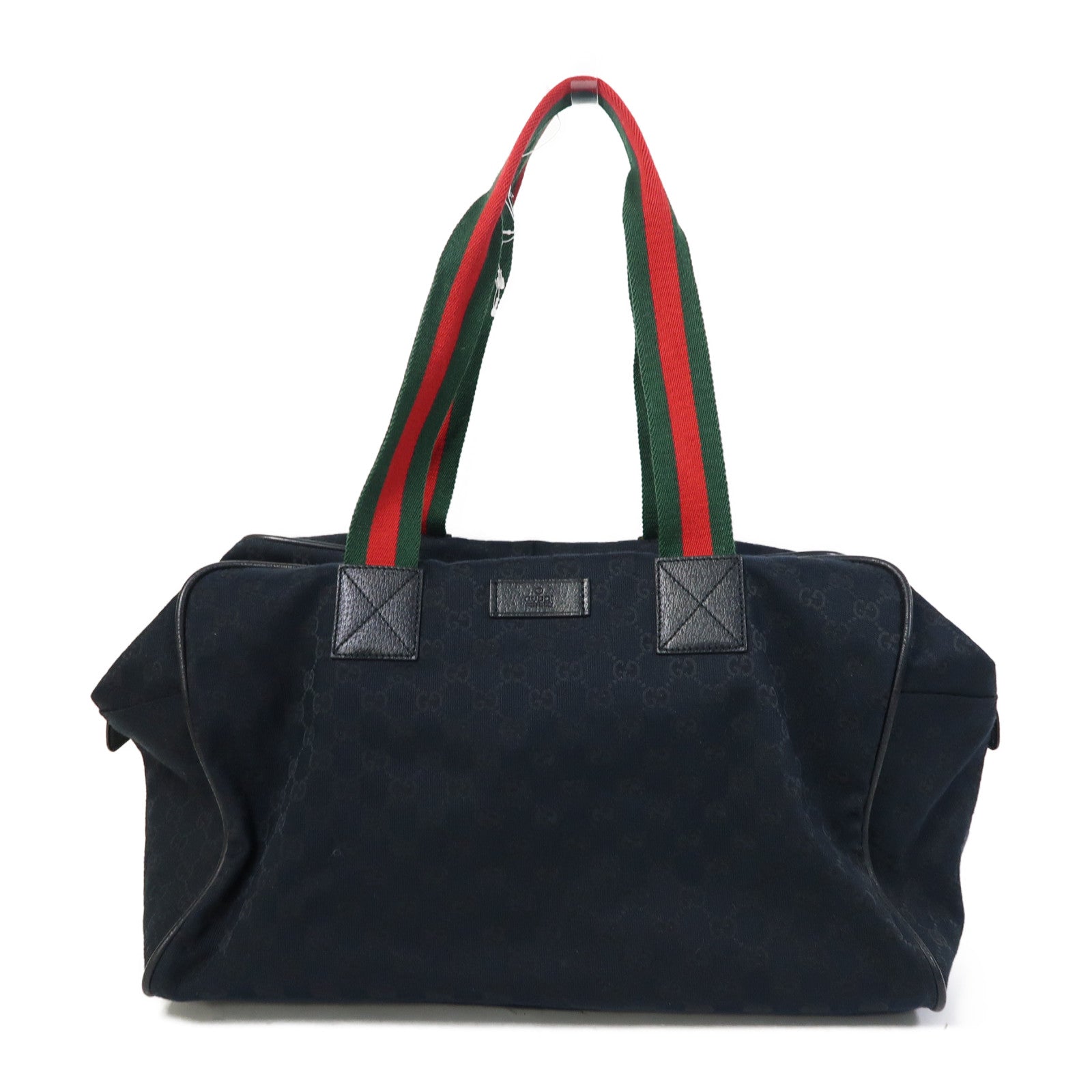 GUCCI 帆布Shoulder Boston Bag銀扣波士頓包黑色