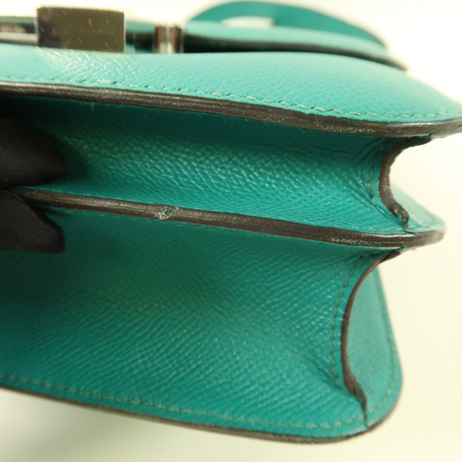 HERMES Epsom皮革Constance 24銀扣肩背袋Blue Paon/Menthe