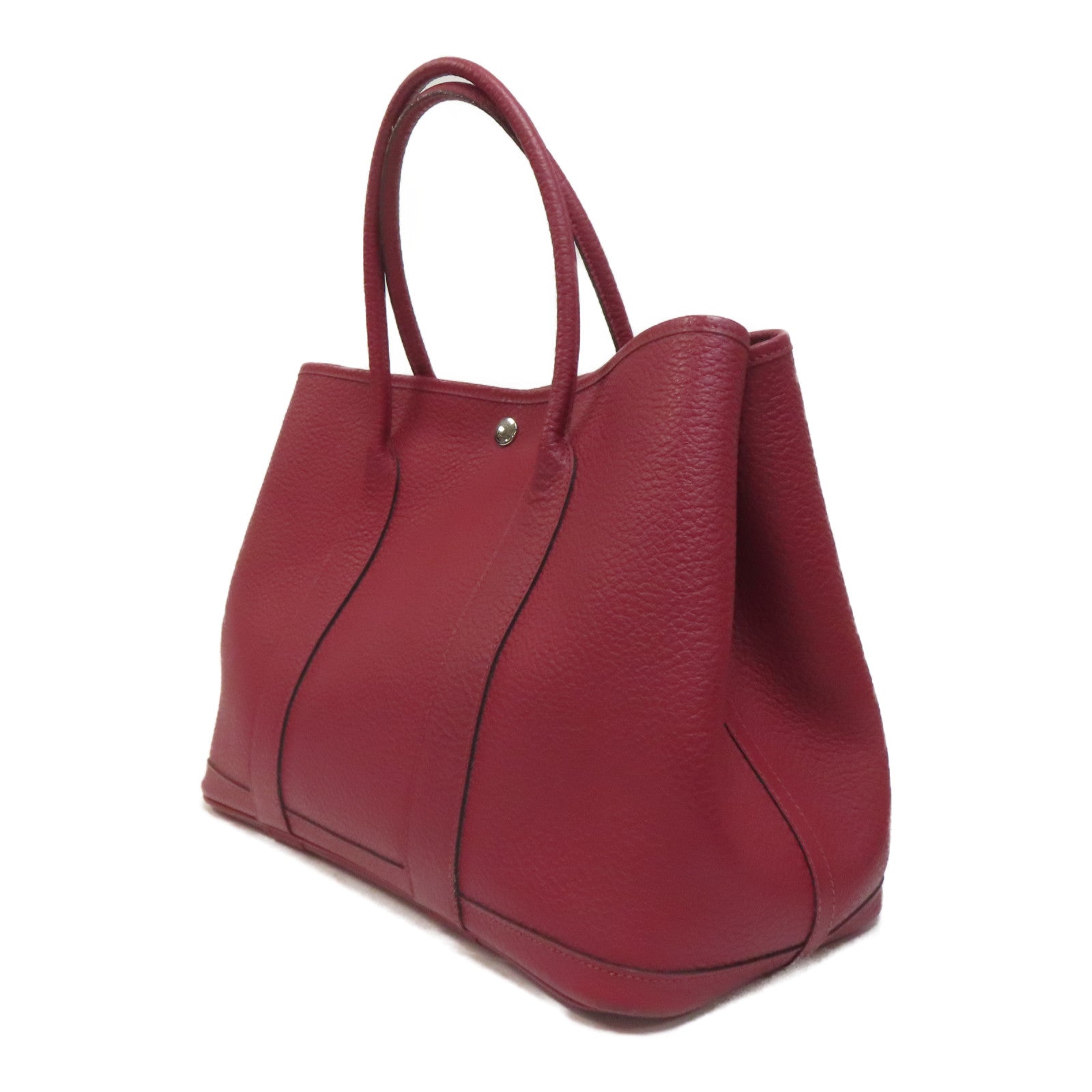 HERMES Country皮革Garden Party PM銀扣手挽袋紅色