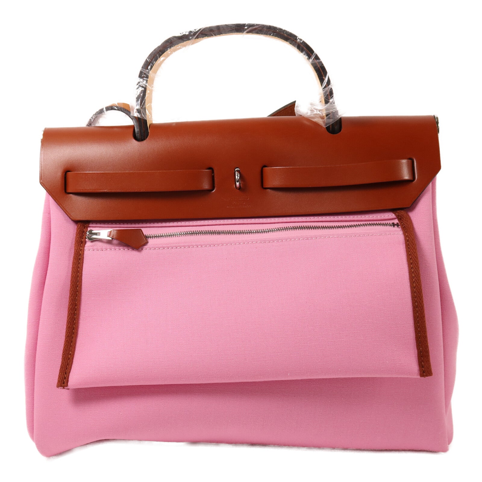 HERMES 【激減優惠】帆布Herbag PM銀扣手挽肩背兩用袋Rose Azalee