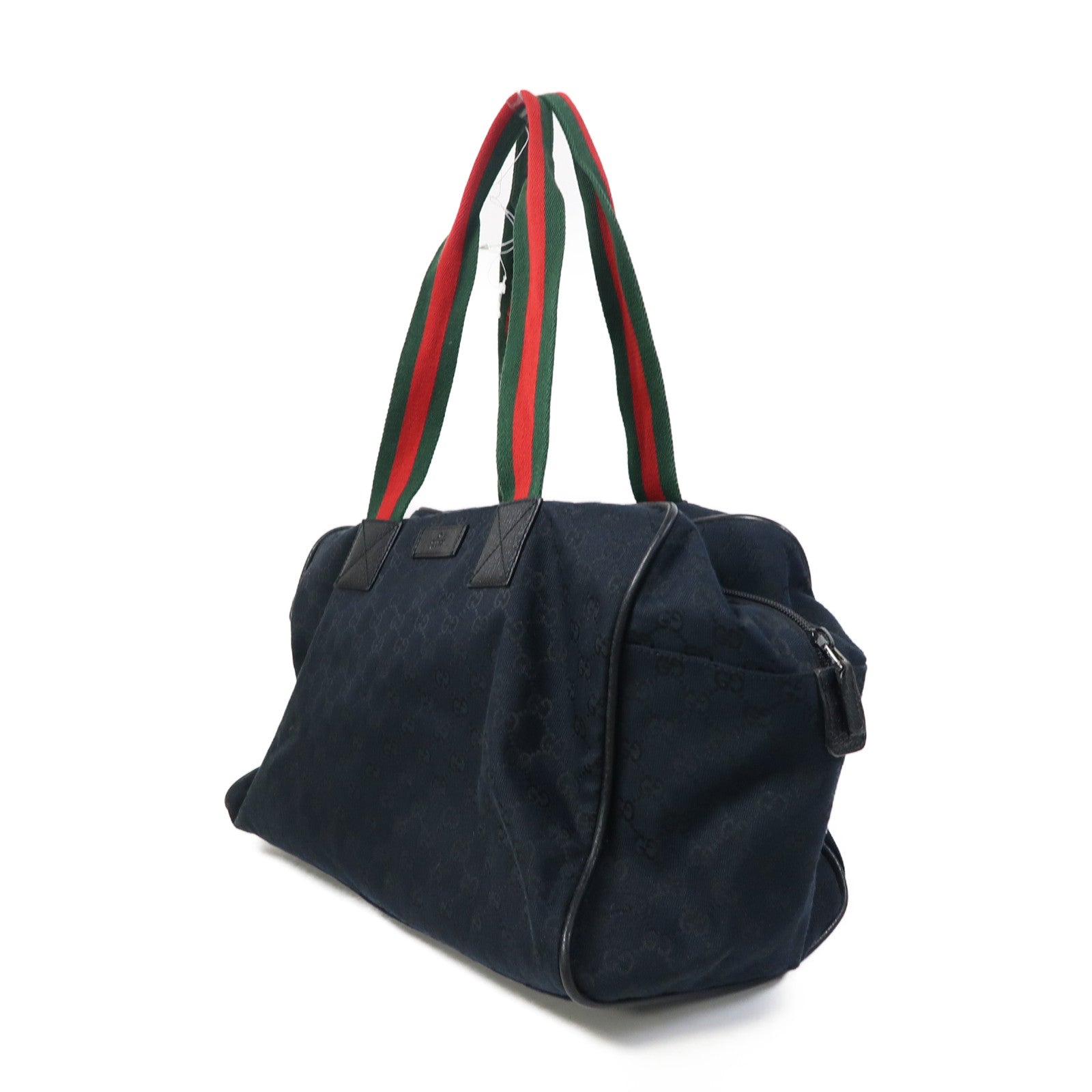 GUCCI 帆布Shoulder Boston Bag銀扣波士頓包黑色