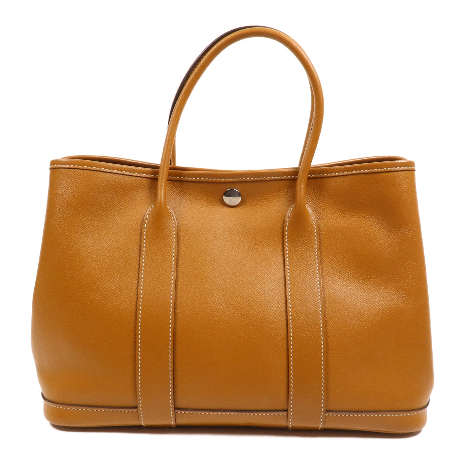 HERMES Epsom皮革Garden Party TPM銀扣手挽袋Toffee