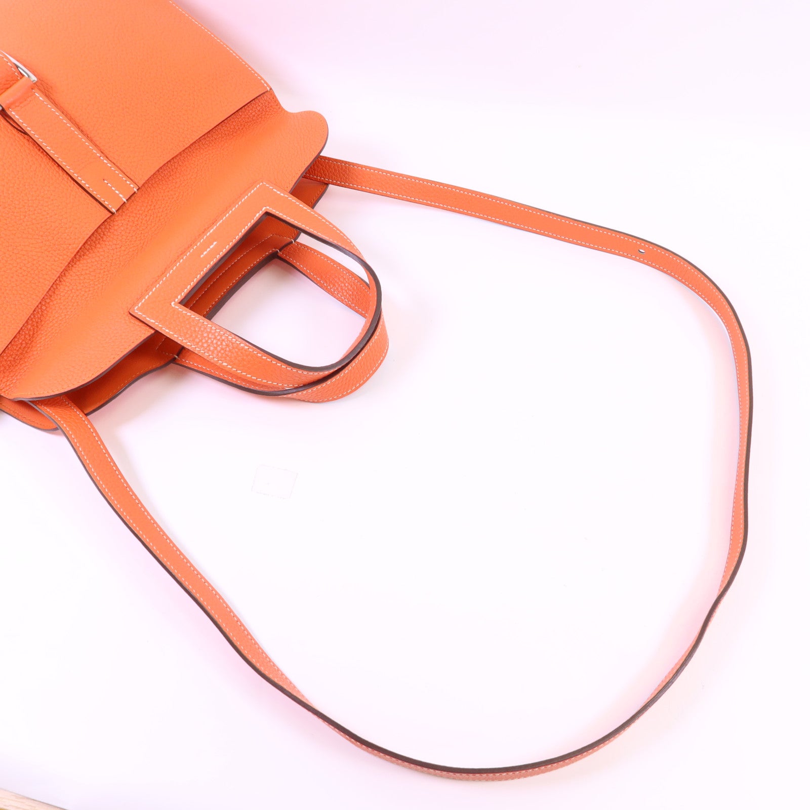 HERMES Clemence皮革Halzan 31銀扣手挽肩背兩用袋Orange Poppy
