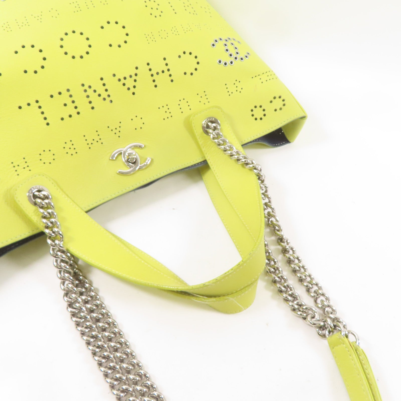 CHANEL CC SHW 2 Way Shoulder Tote Bag Calfskin Leather Yellow