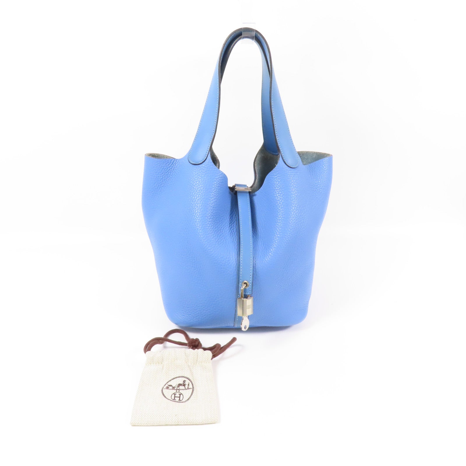 HERMES Clemence皮革Picotin MM銀扣肩背袋Blue Paradise