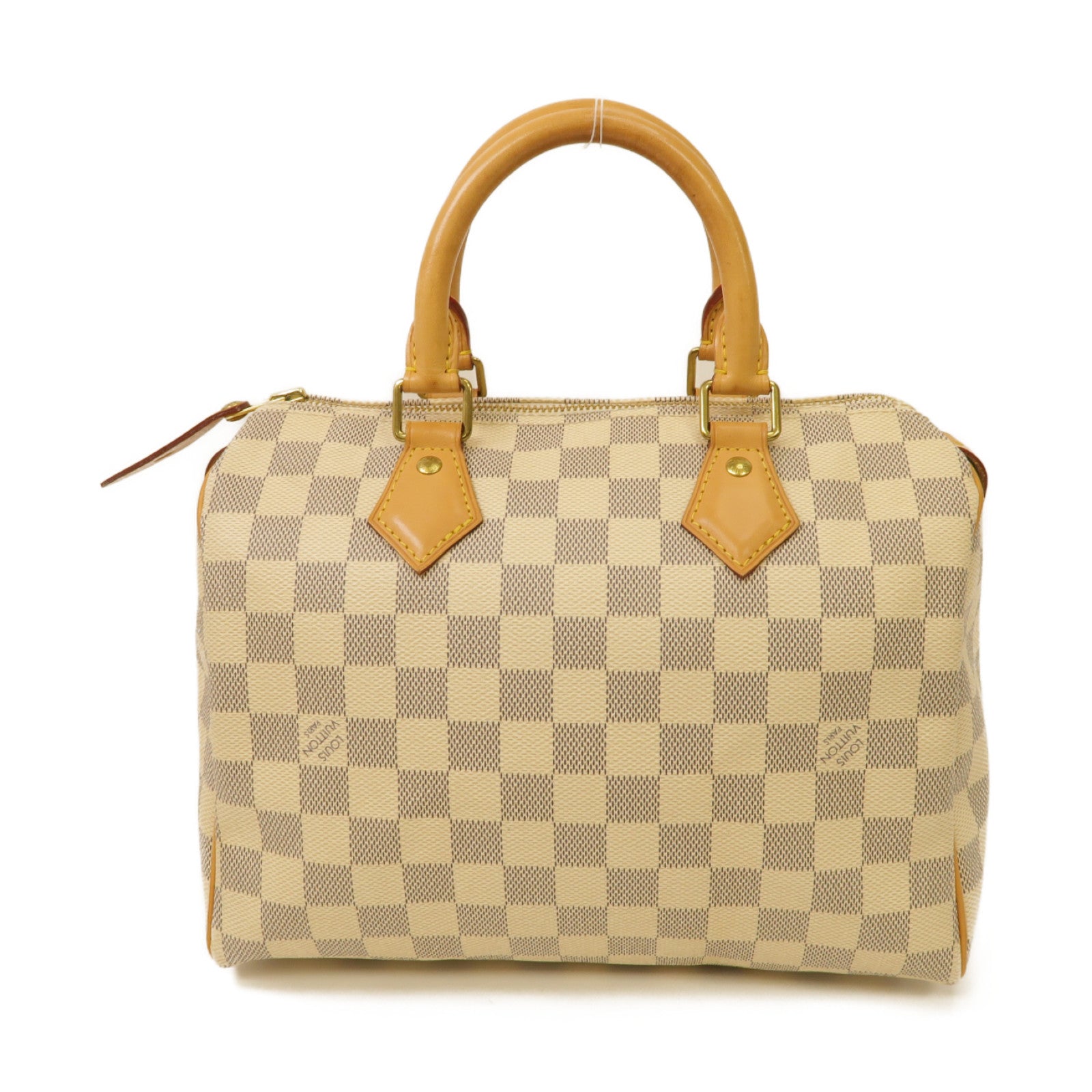 LOUIS VUITTON Damier Azur Speedy 25金扣手挽袋白色