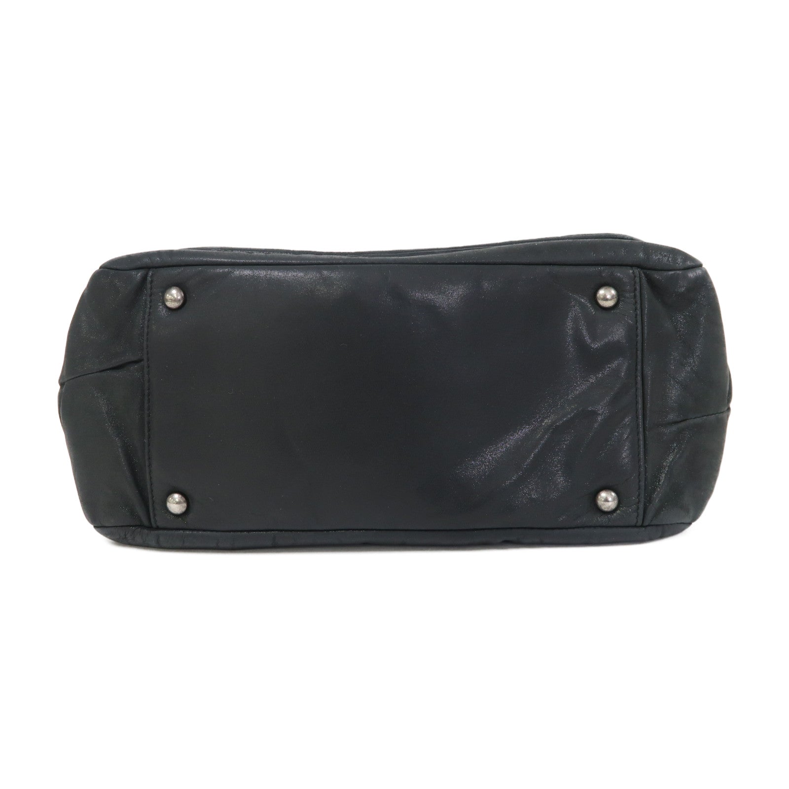 CHANEL 牛皮皮革Shoulder Bag銀扣肩背袋深藍色