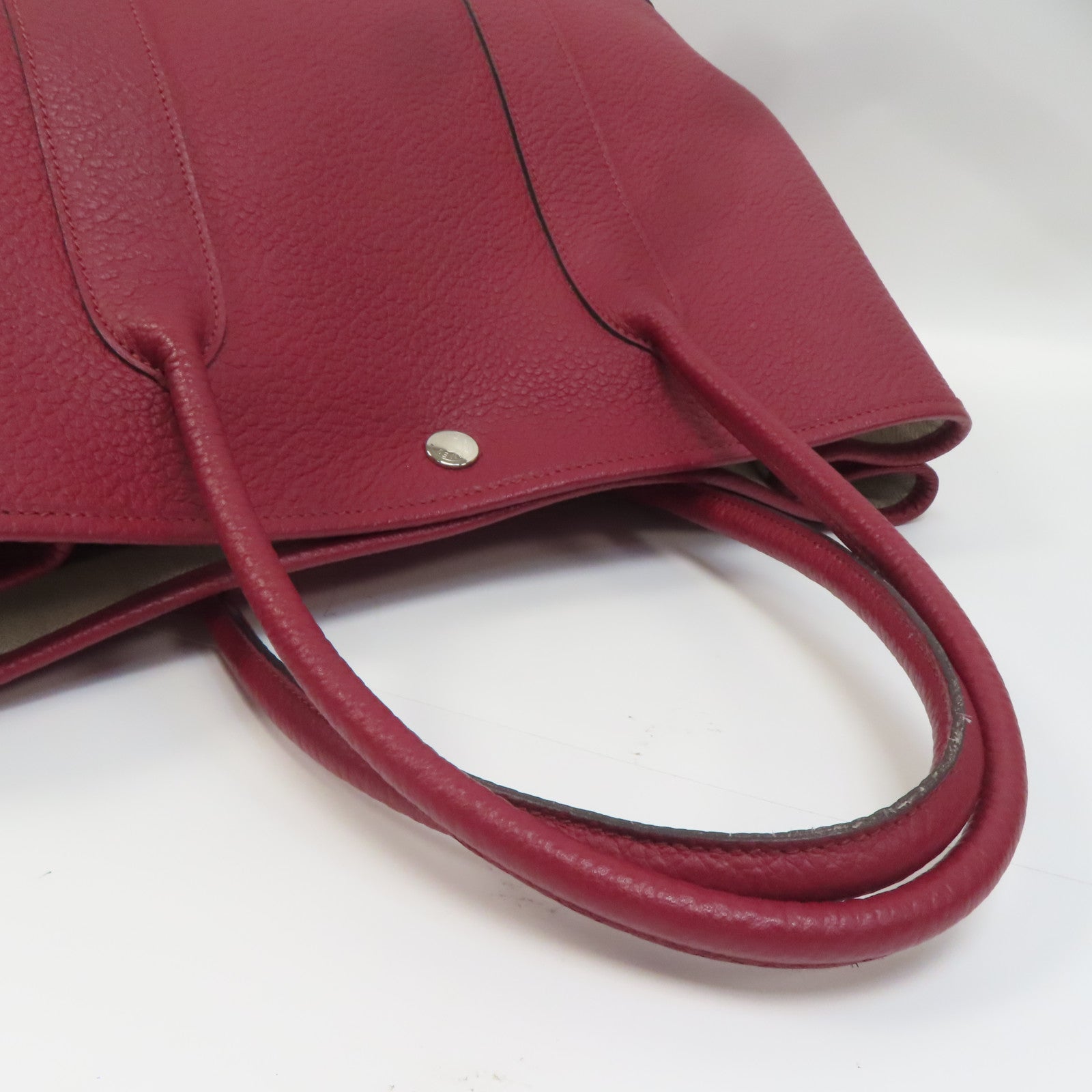 HERMES Country皮革Garden Party PM銀扣手挽袋紅色