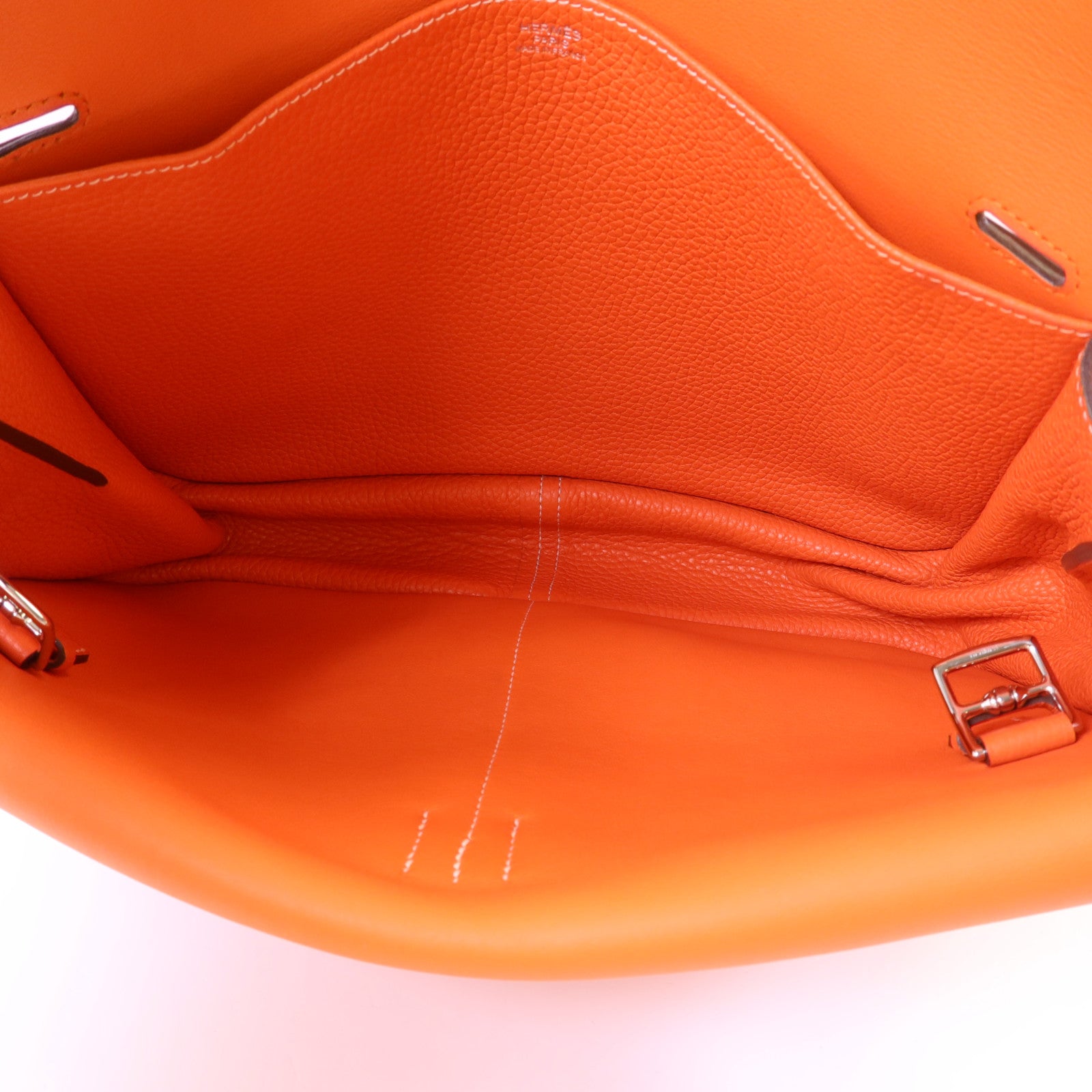 HERMES Clemence皮革Halzan 31銀扣手挽肩背兩用袋Orange Poppy