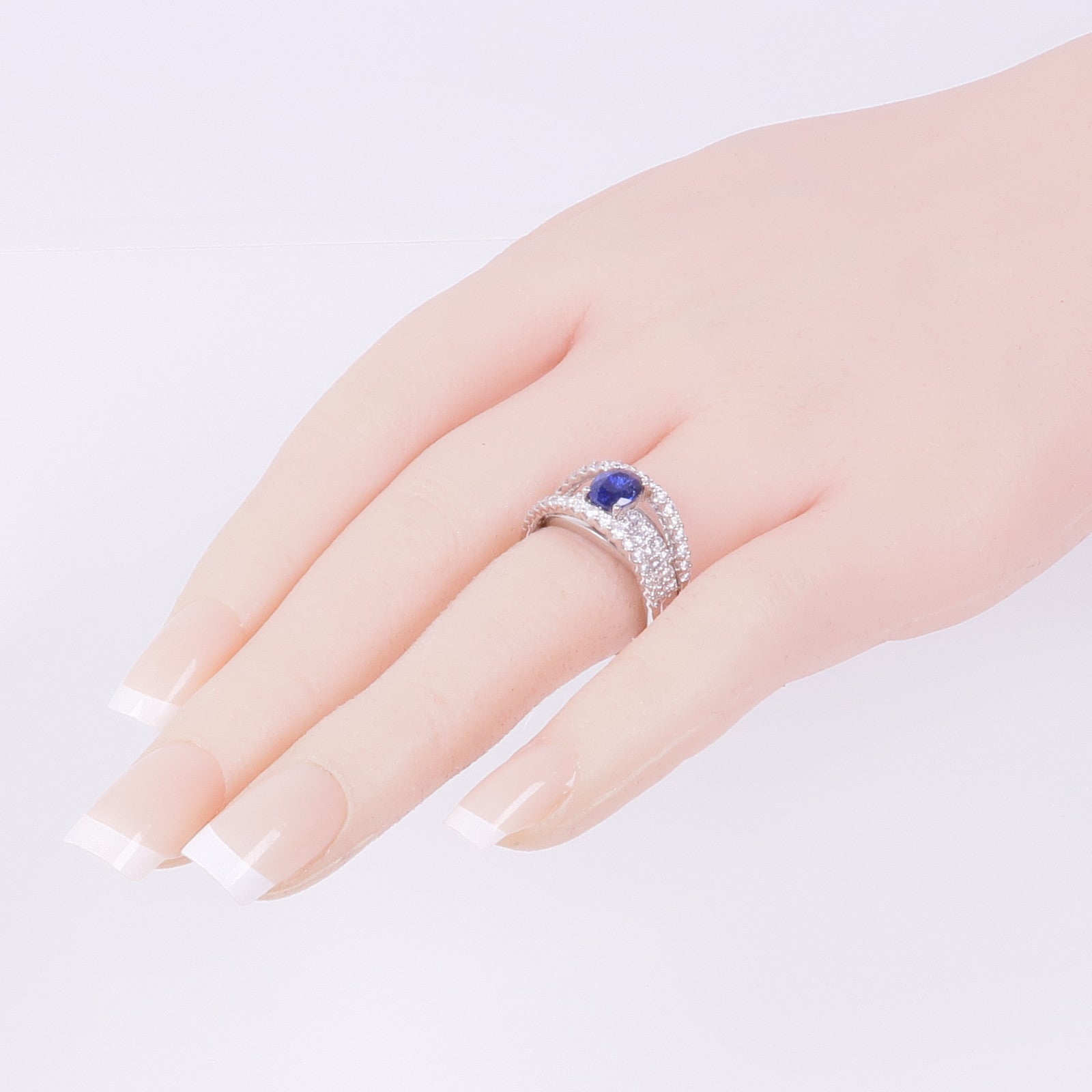 JEWELRY PT900鉑金Sapphire Diamond Ring藍寶石/鑽石戒指US#6.5