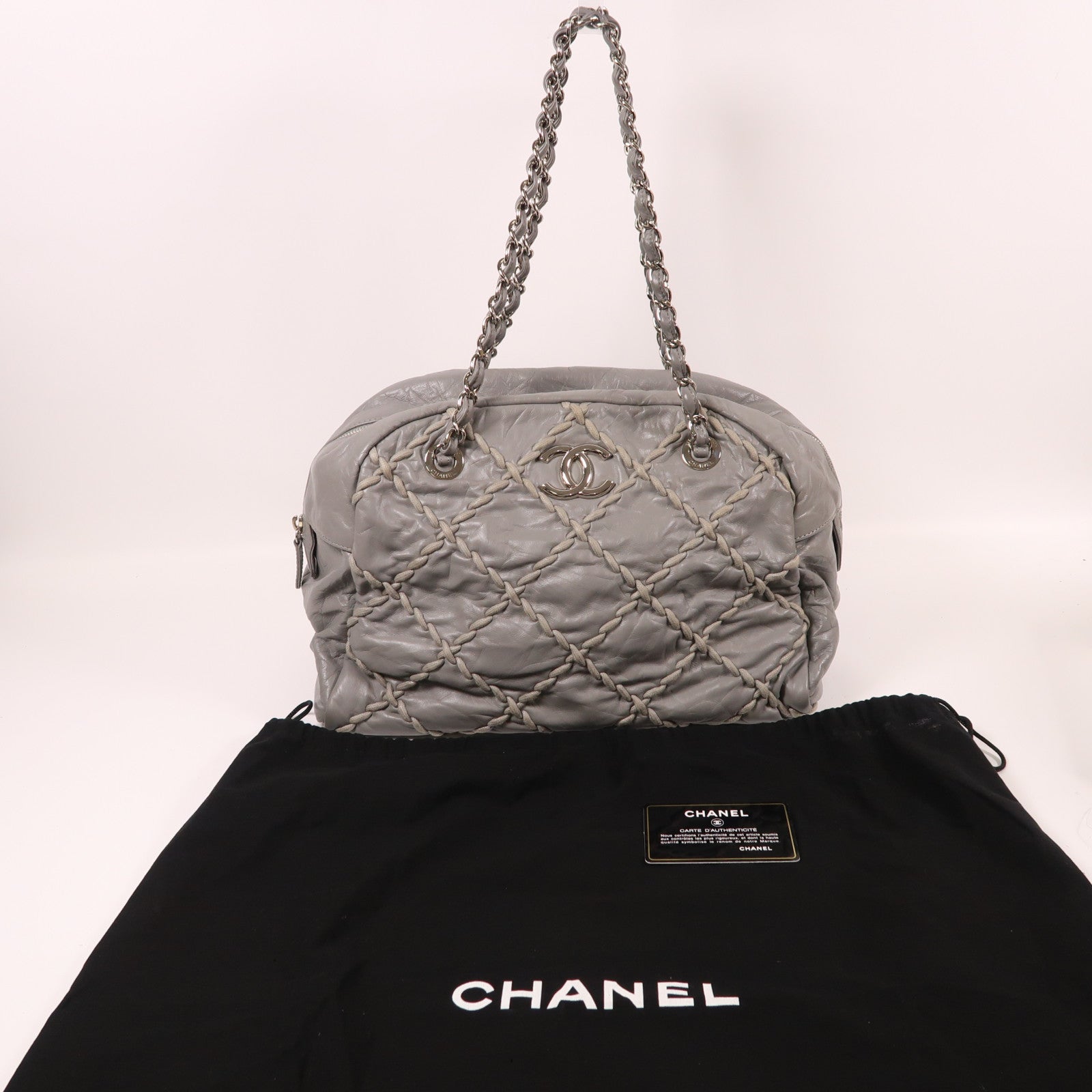 CHANEL 牛皮皮革Chain Shoulder銀扣鏈帶肩背袋