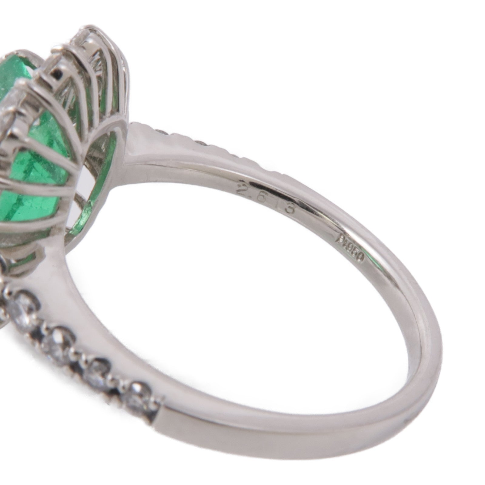 JEWELRY 950純銀Emerald/Diamond Ring綠寶石/鑽石戒指US#6