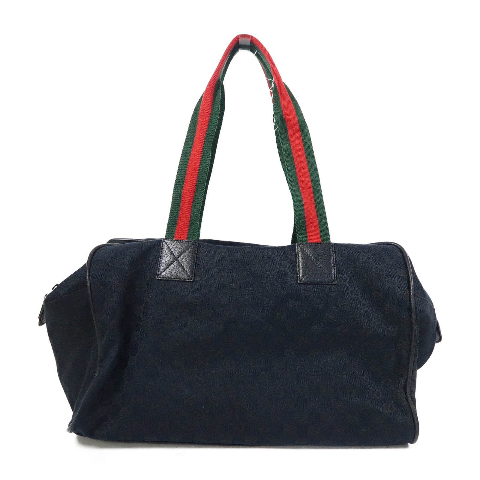 GUCCI 帆布Shoulder Boston Bag銀扣波士頓包黑色