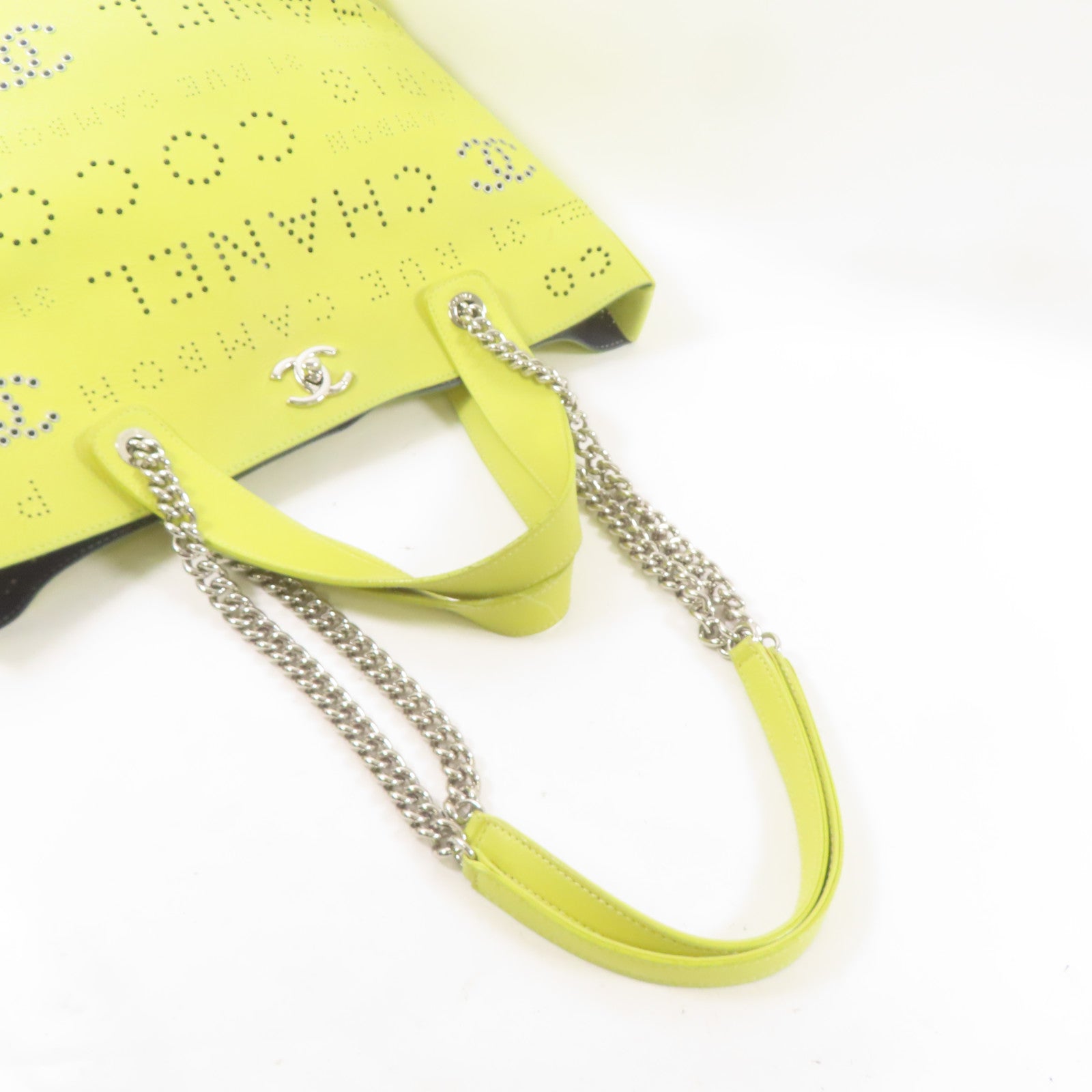 CHANEL CC SHW 2 Way Shoulder Tote Bag Calfskin Leather Yellow